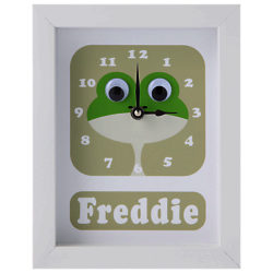 Stripey Cats Personalised Frog Framed Clock, 23 x 18cm, Green
